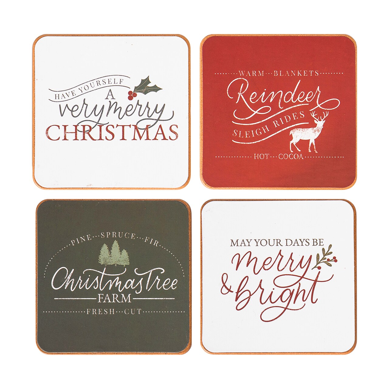 Tis The Season Christmas Variety Pack Set of 4 Wooden Drink Coasters 4"